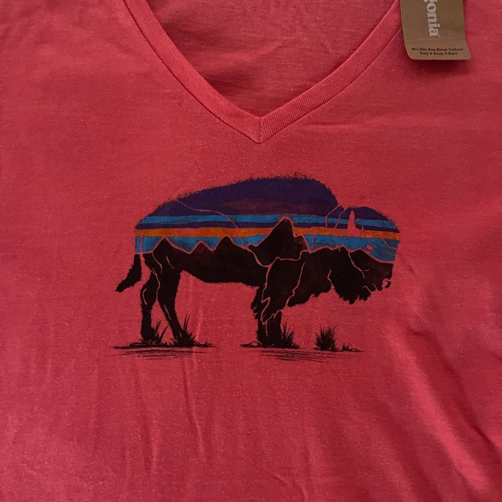 Pink Patagonia tee shirt women’s v-neck Large